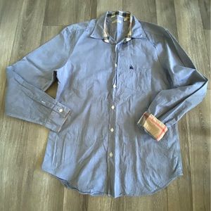 Burberry Brit Men's Blue Flip Cuff Long Sleeve Button Front Shirt Size Large